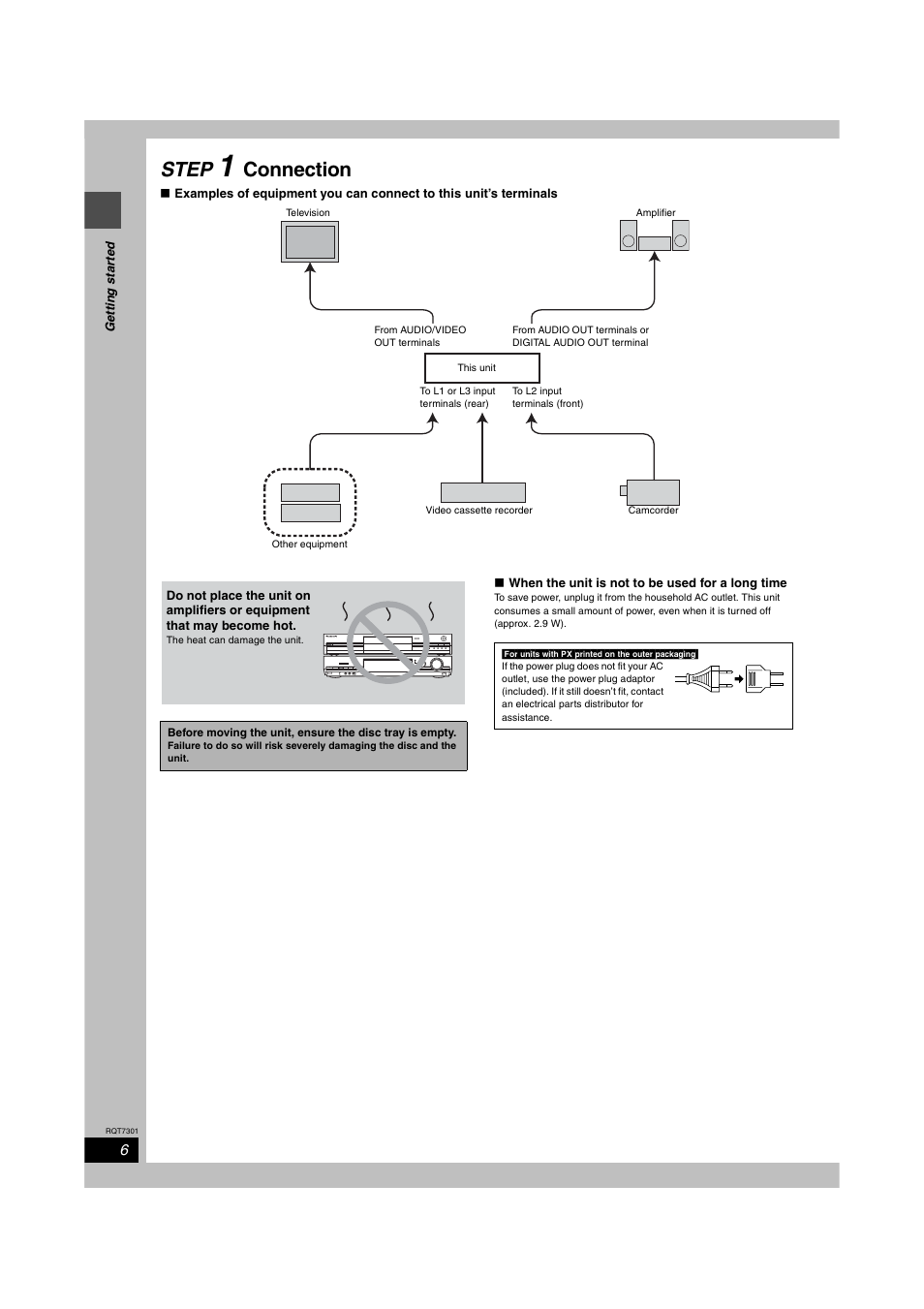 Connections, Step, Connection | Panasonic DMR-E55 User Manual | Page 6 / 61