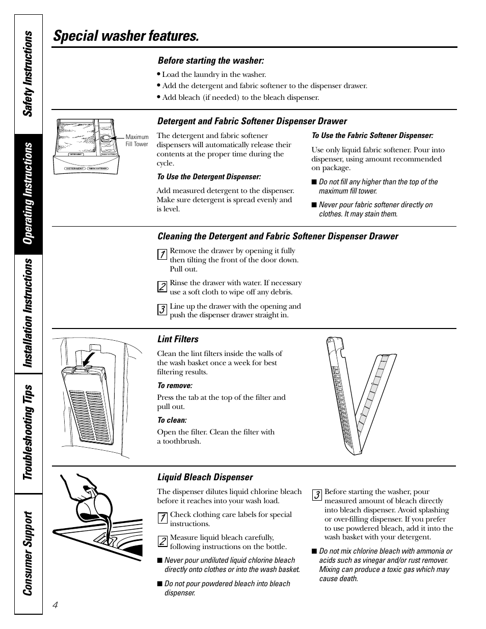 Special washer features | Panasonic WSLS1100 User Manual | Page 4 / 24