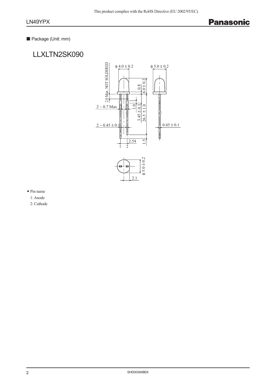 Llxltn2sk090, Ln49ypx | Panasonic Light Emitting Diodes LN49YPX User Manual | Page 2 / 3