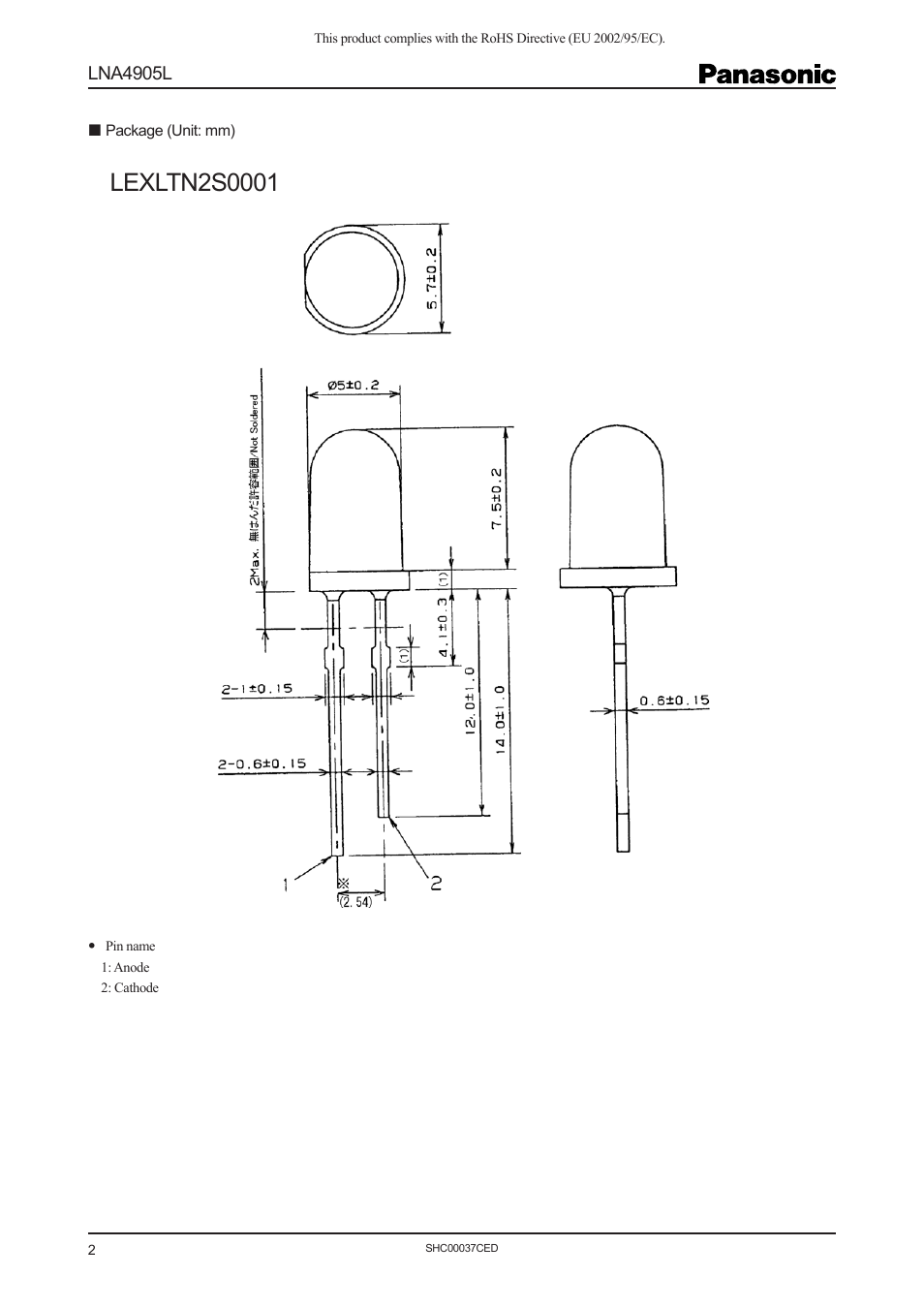 Lna4905l | Panasonic LNA4905L User Manual | Page 2 / 3