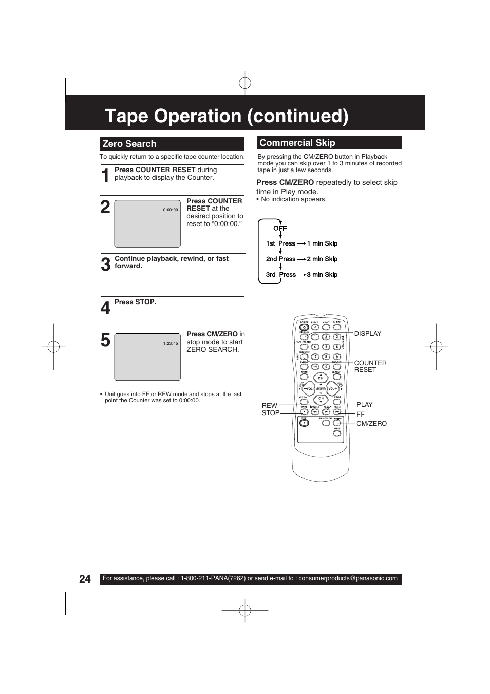 Tape operation (continued) | Panasonic VV-1303 User Manual | Page 24 / 36