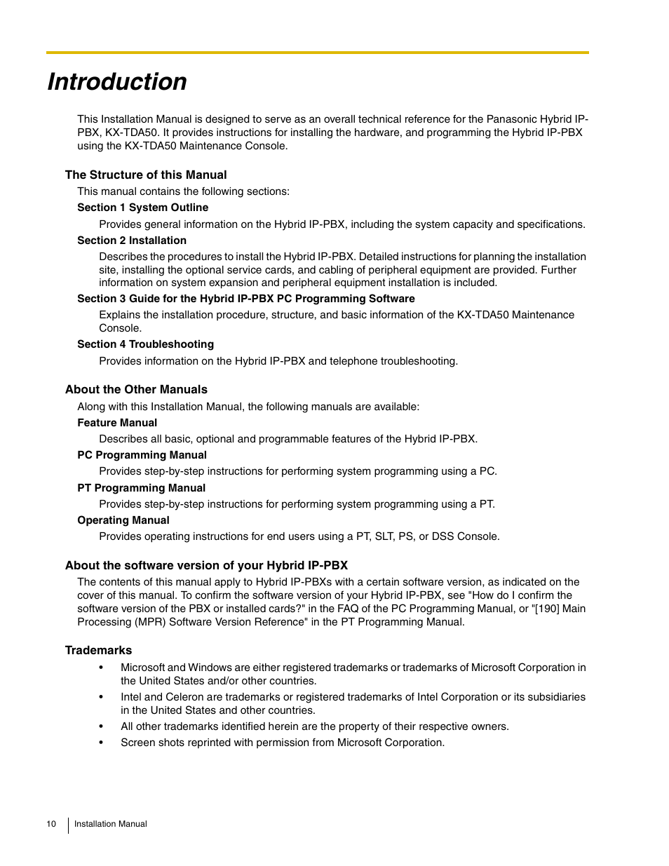 Introduction | Panasonic HYBRID IP-PBX KX-TDA50 User Manual | Page 10 / 158