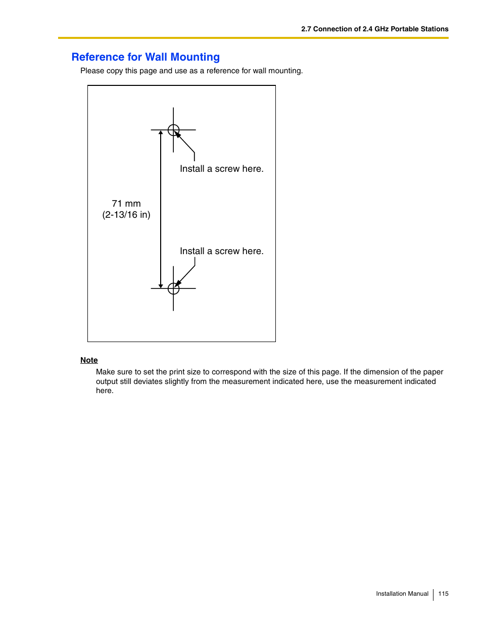 Reference for wall mounting | Panasonic HYBRID IP-PBX KX-TDA50 User Manual | Page 115 / 158