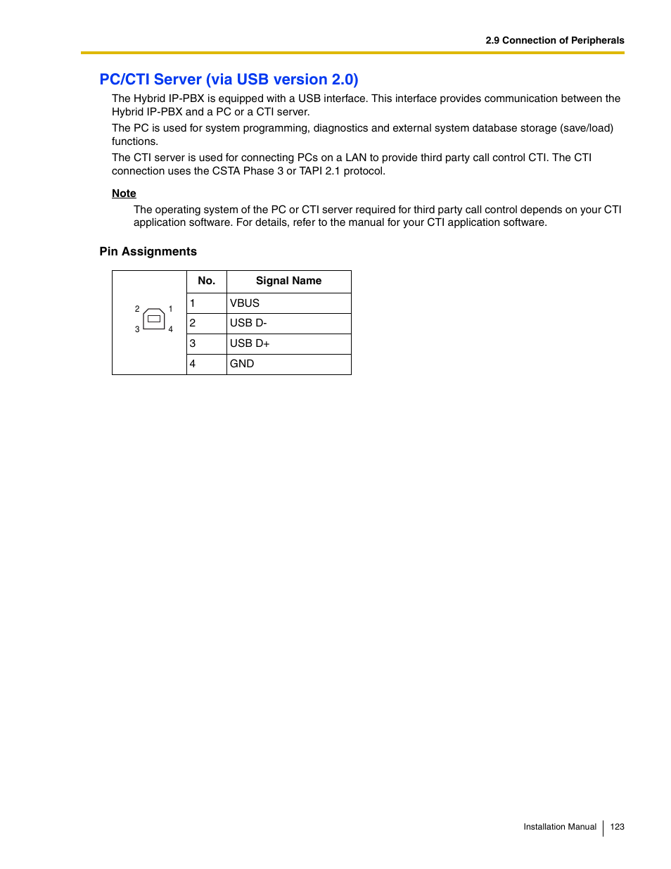 Pc/cti server (via usb version 2.0) | Panasonic HYBRID IP-PBX KX-TDA50 User Manual | Page 123 / 158