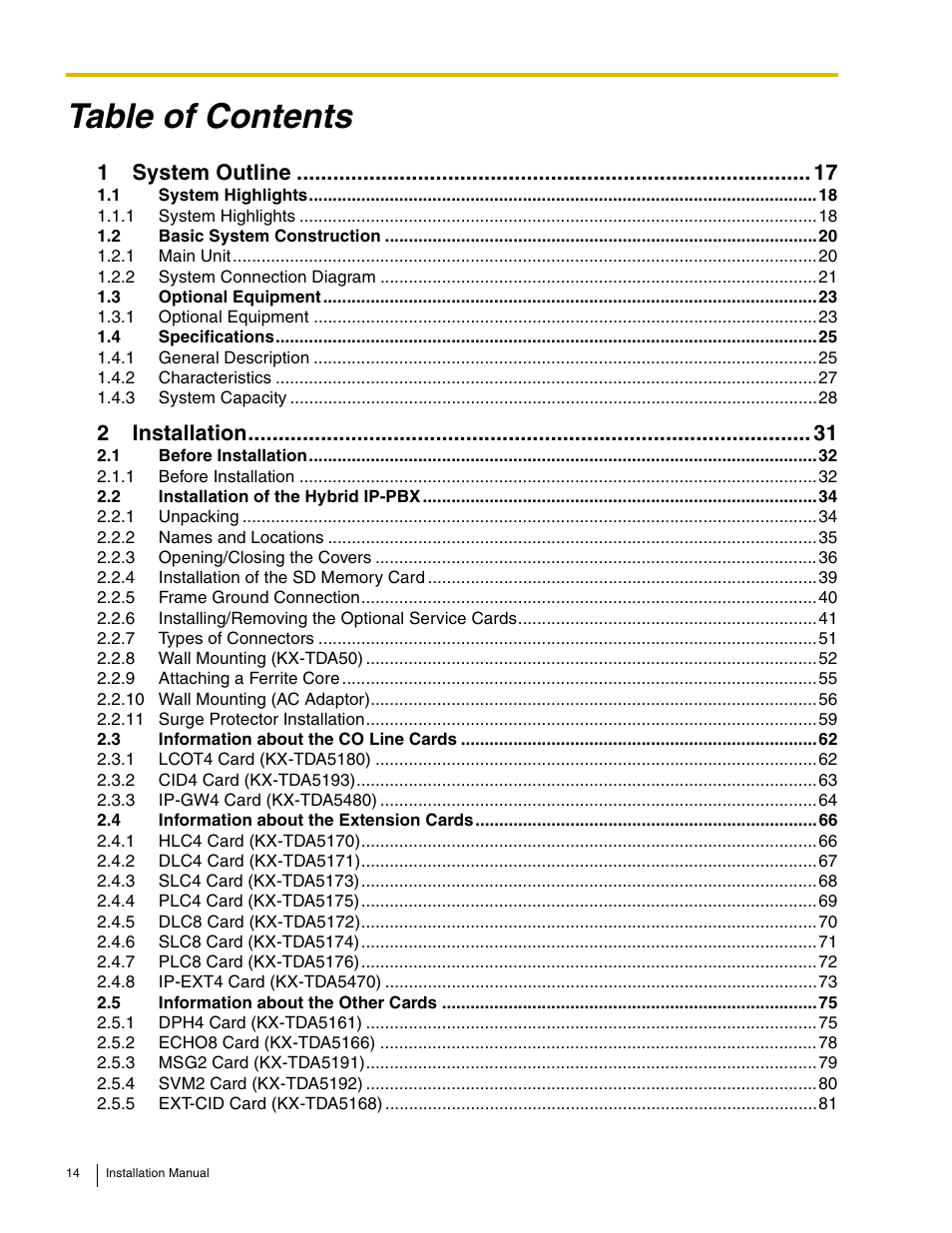 Panasonic HYBRID IP-PBX KX-TDA50 User Manual | Page 14 / 158