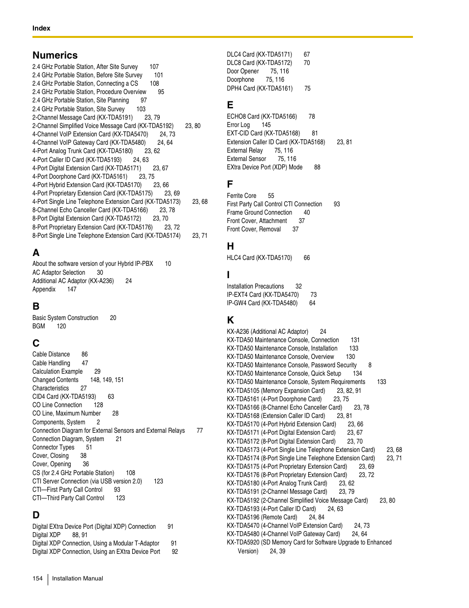 Numerics | Panasonic HYBRID IP-PBX KX-TDA50 User Manual | Page 154 / 158