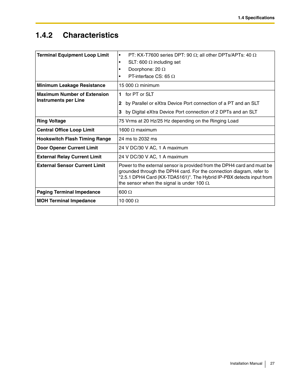2 characteristics | Panasonic HYBRID IP-PBX KX-TDA50 User Manual | Page 27 / 158