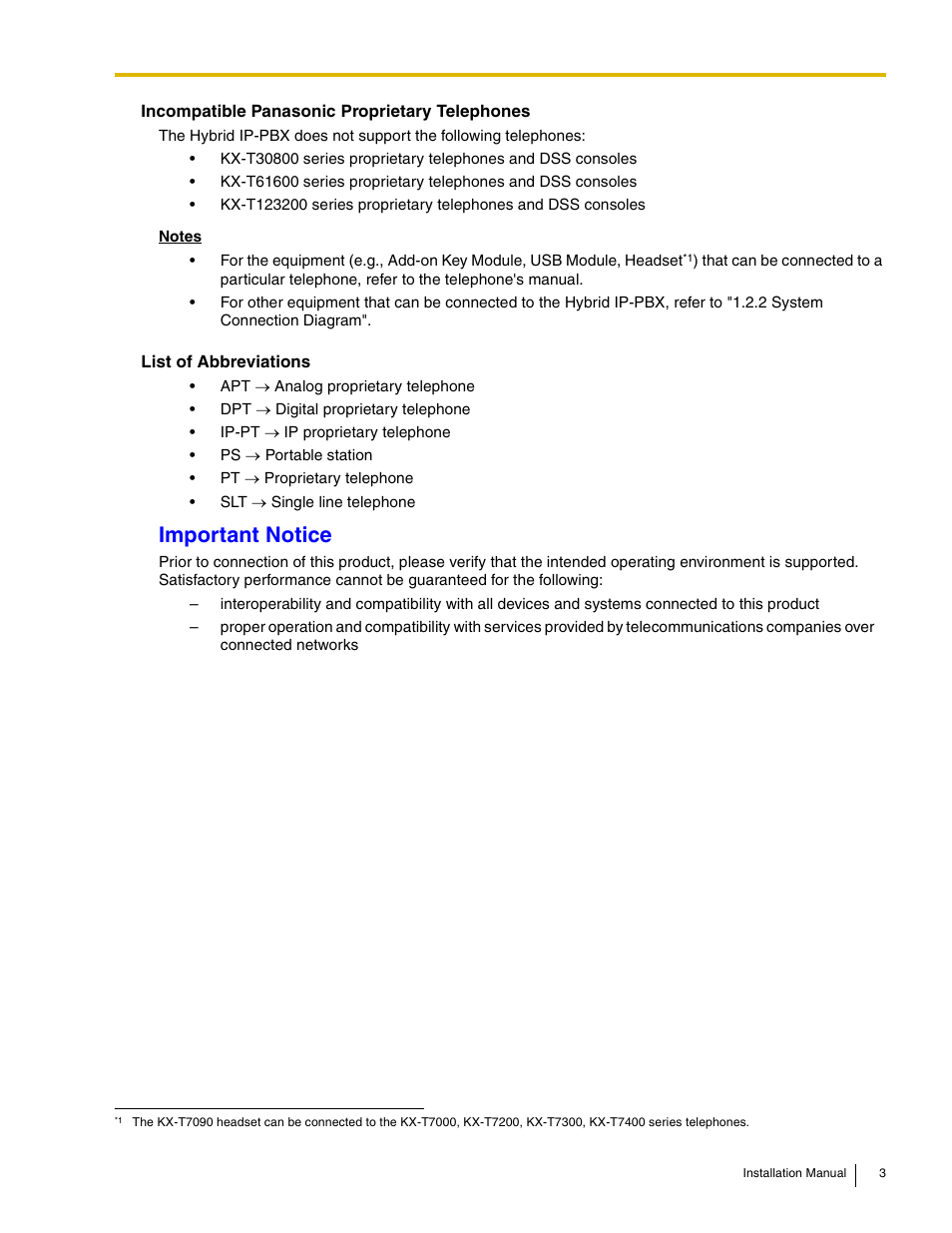 Important notice | Panasonic HYBRID IP-PBX KX-TDA50 User Manual | Page 3 / 158