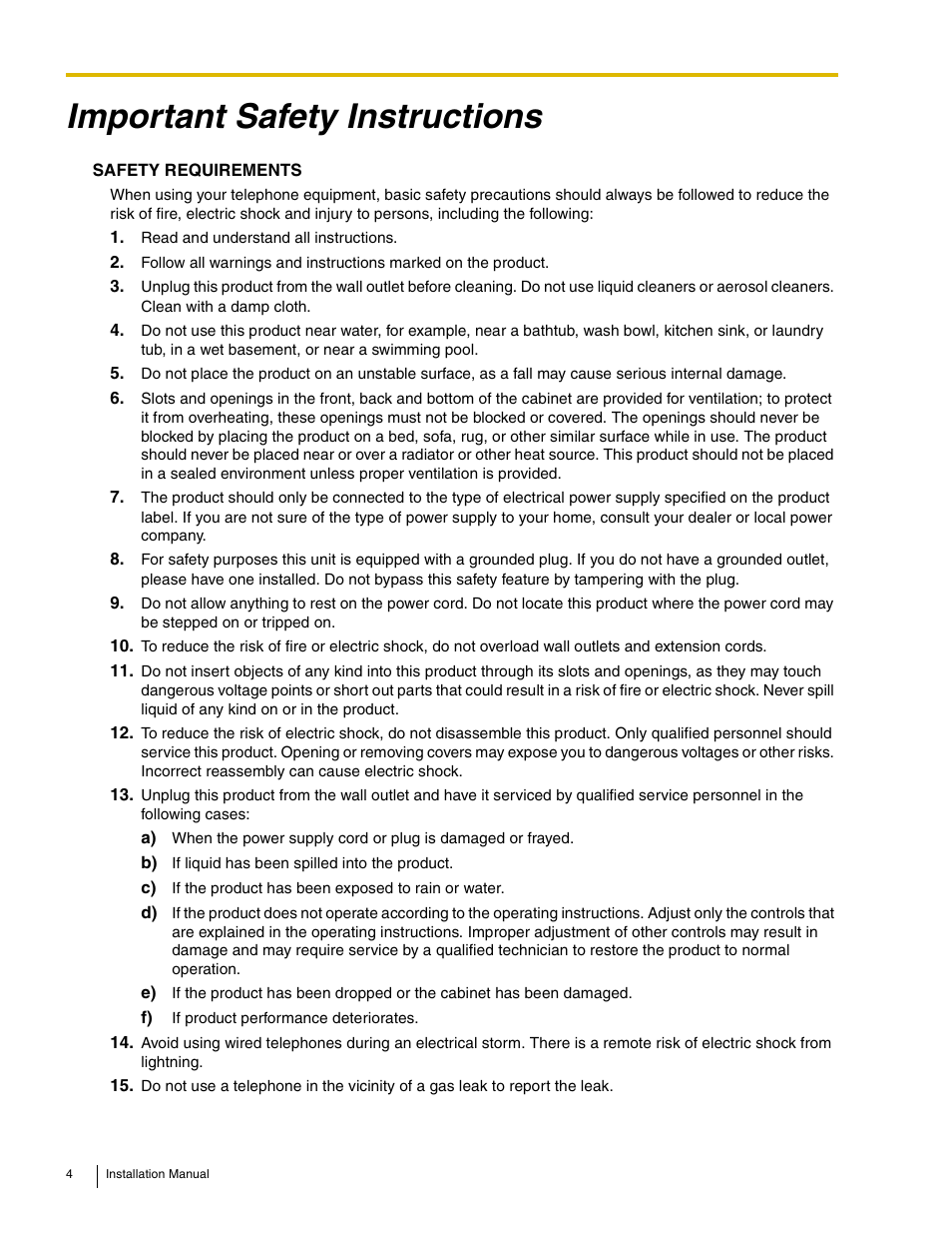 Important safety instructions | Panasonic HYBRID IP-PBX KX-TDA50 User Manual | Page 4 / 158
