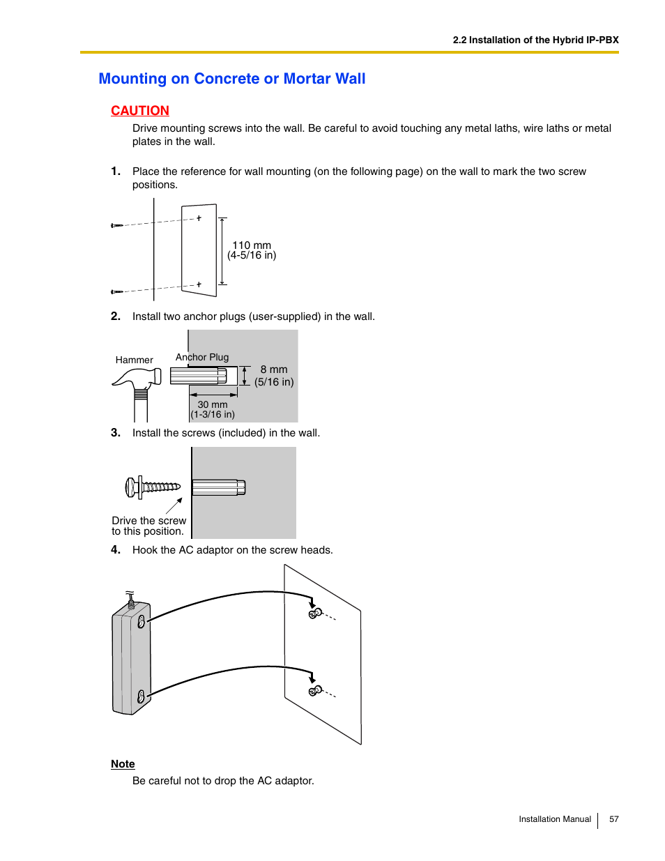 Mounting on concrete or mortar wall | Panasonic HYBRID IP-PBX KX-TDA50 User Manual | Page 57 / 158