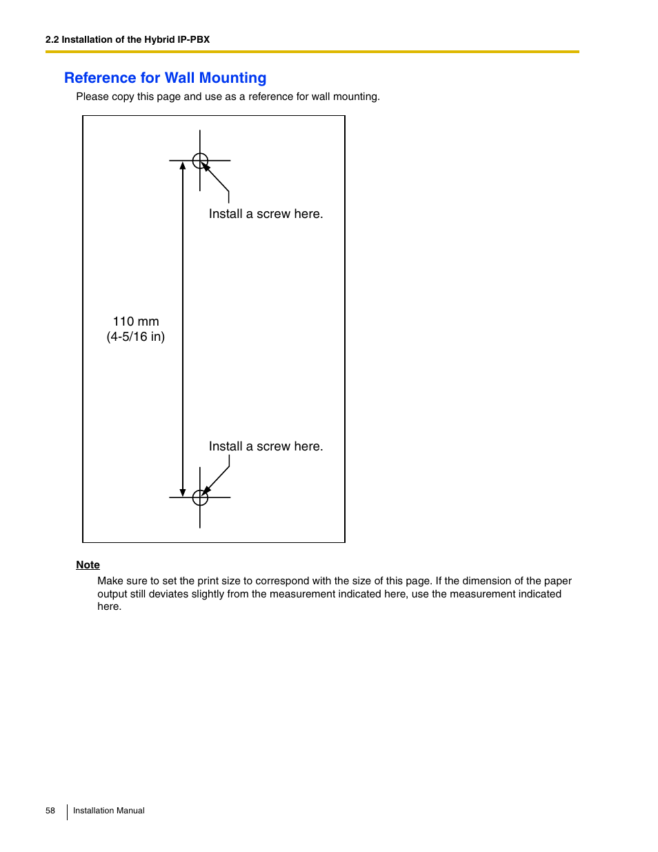 Reference for wall mounting | Panasonic HYBRID IP-PBX KX-TDA50 User Manual | Page 58 / 158