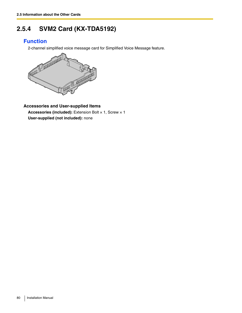 4 svm2 card (kx-tda5192), Function | Panasonic HYBRID IP-PBX KX-TDA50 User Manual | Page 80 / 158