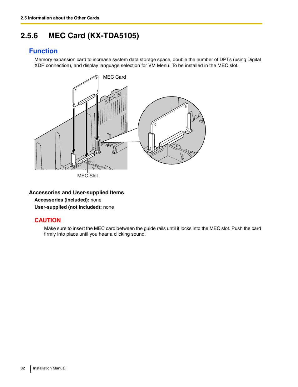 6 mec card (kx-tda5105), Function | Panasonic HYBRID IP-PBX KX-TDA50 User Manual | Page 82 / 158