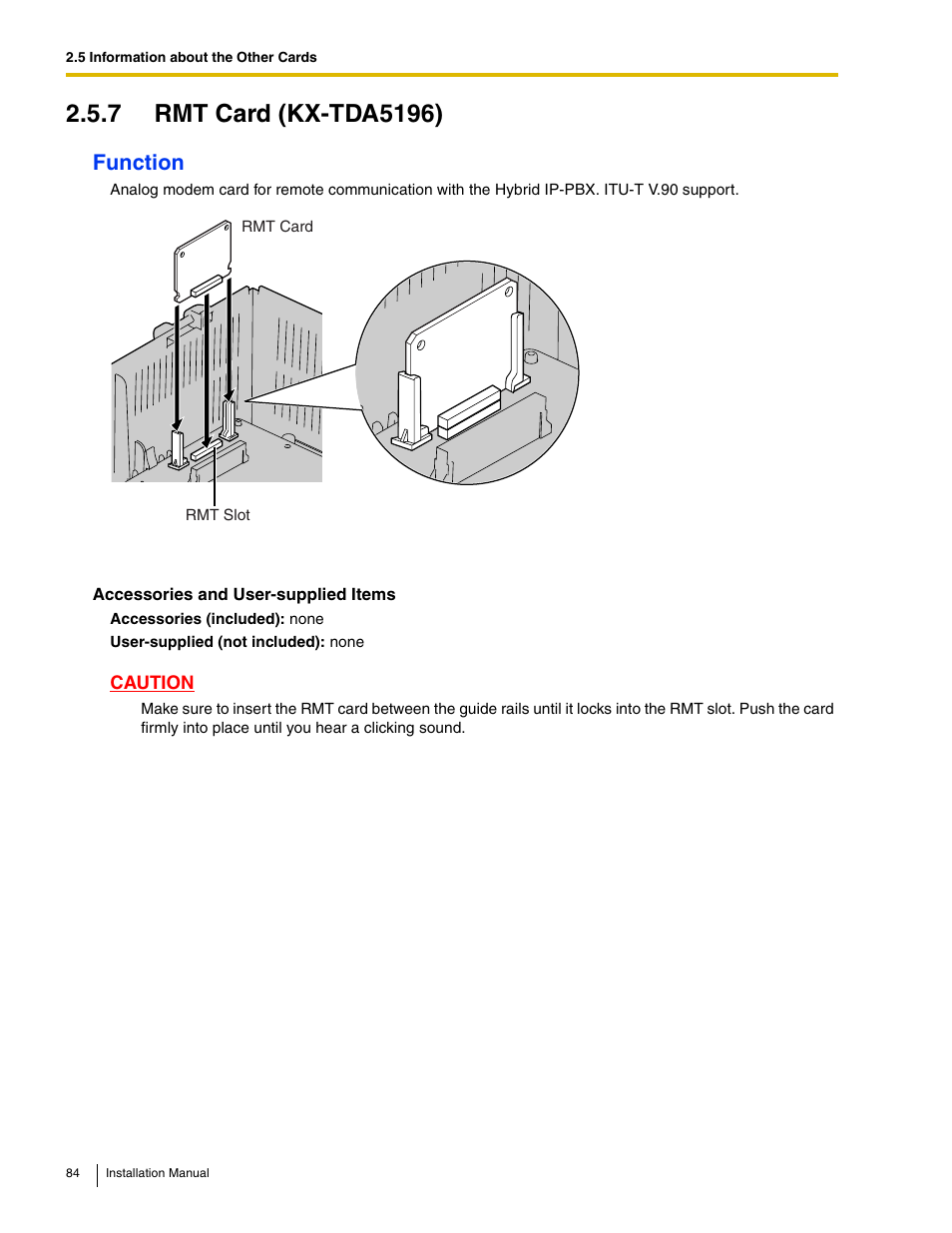7 rmt card (kx-tda5196), Function | Panasonic HYBRID IP-PBX KX-TDA50 User Manual | Page 84 / 158