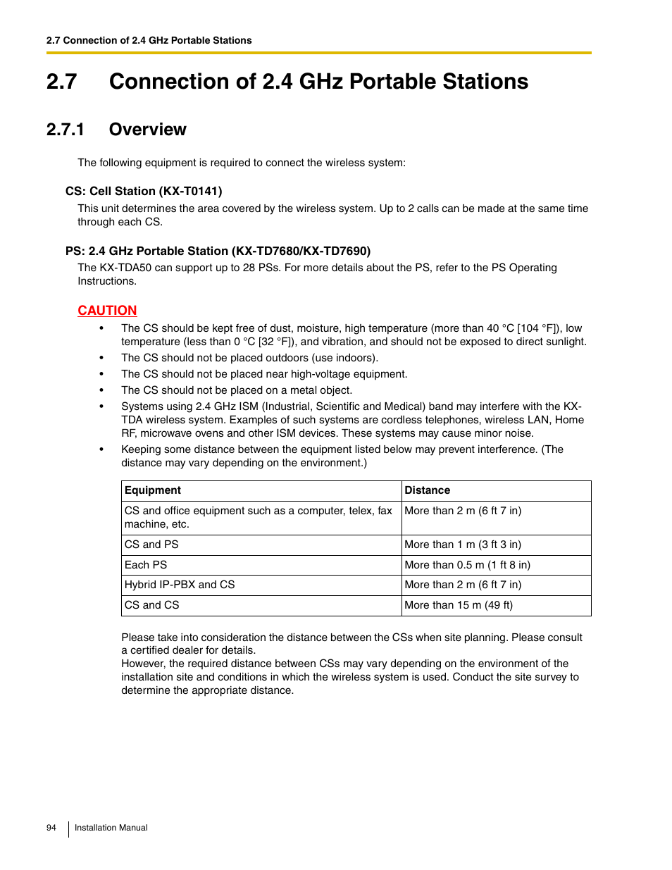 7 connection of 2.4 ghz portable stations, 1 overview | Panasonic HYBRID IP-PBX KX-TDA50 User Manual | Page 94 / 158
