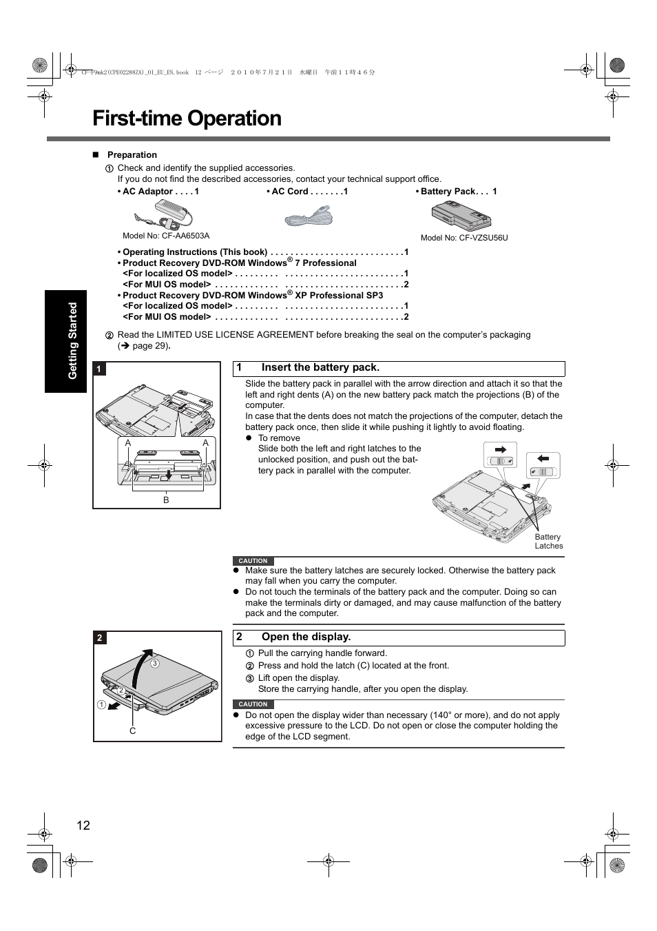 First-time operation | Panasonic CF-F9 User Manual | Page 12 / 36