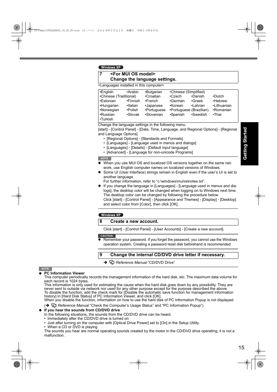 Panasonic CF-F9 User Manual | Page 15 / 36