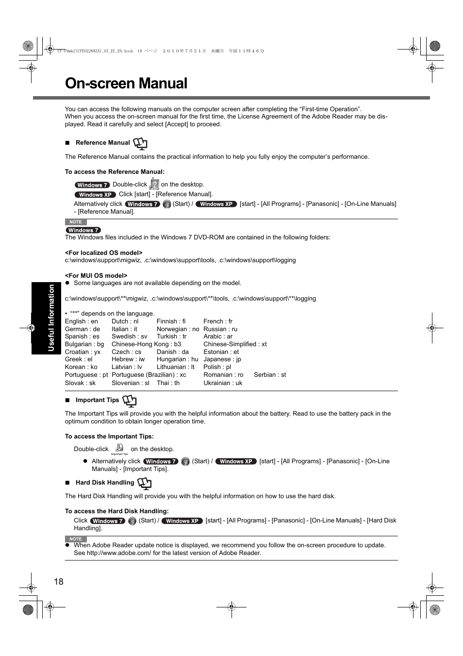 On-screen manual | Panasonic CF-F9 User Manual | Page 18 / 36