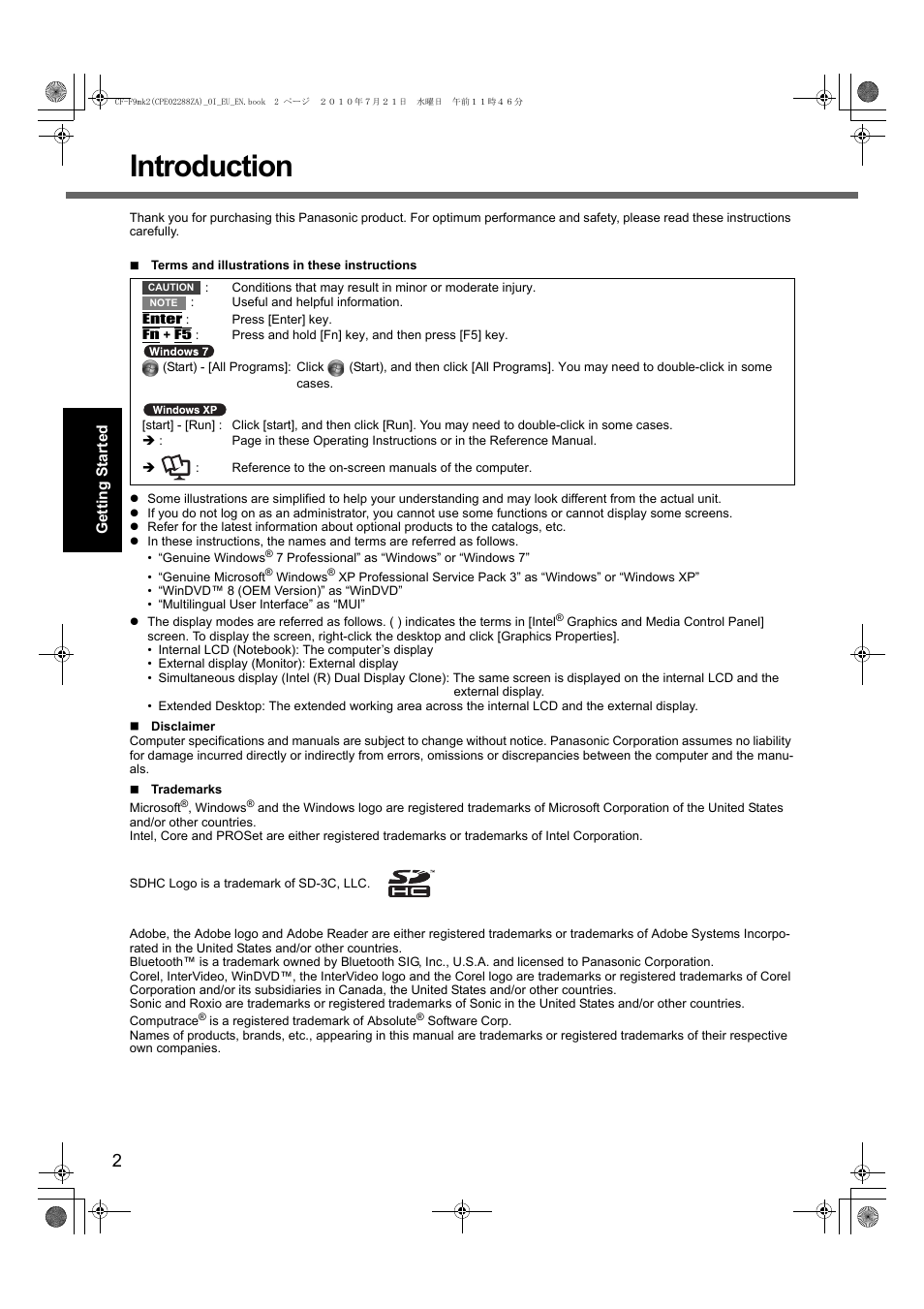 Introduction | Panasonic CF-F9 User Manual | Page 2 / 36