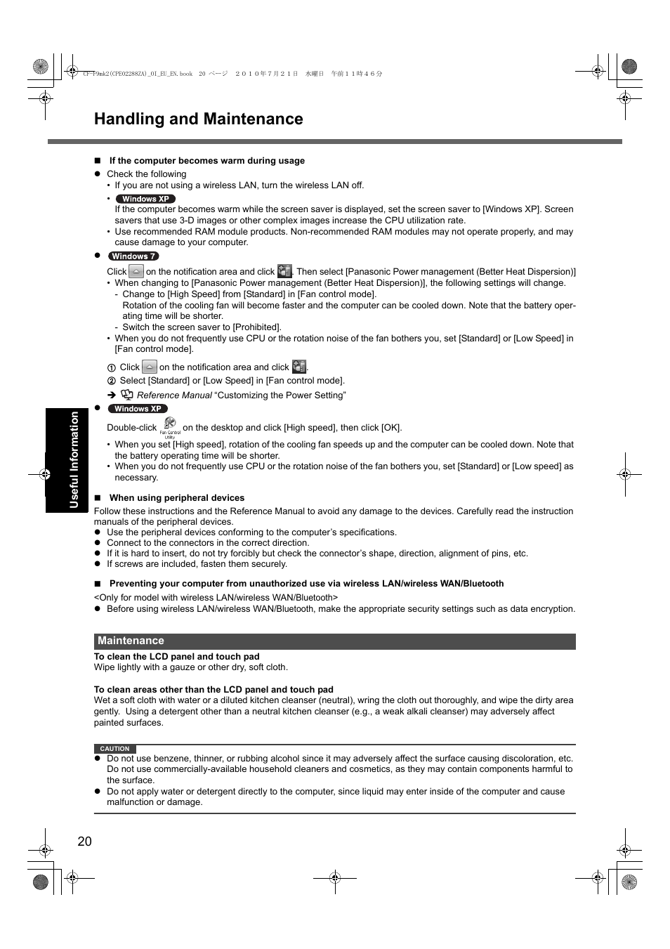 Handling and maintenance | Panasonic CF-F9 User Manual | Page 20 / 36