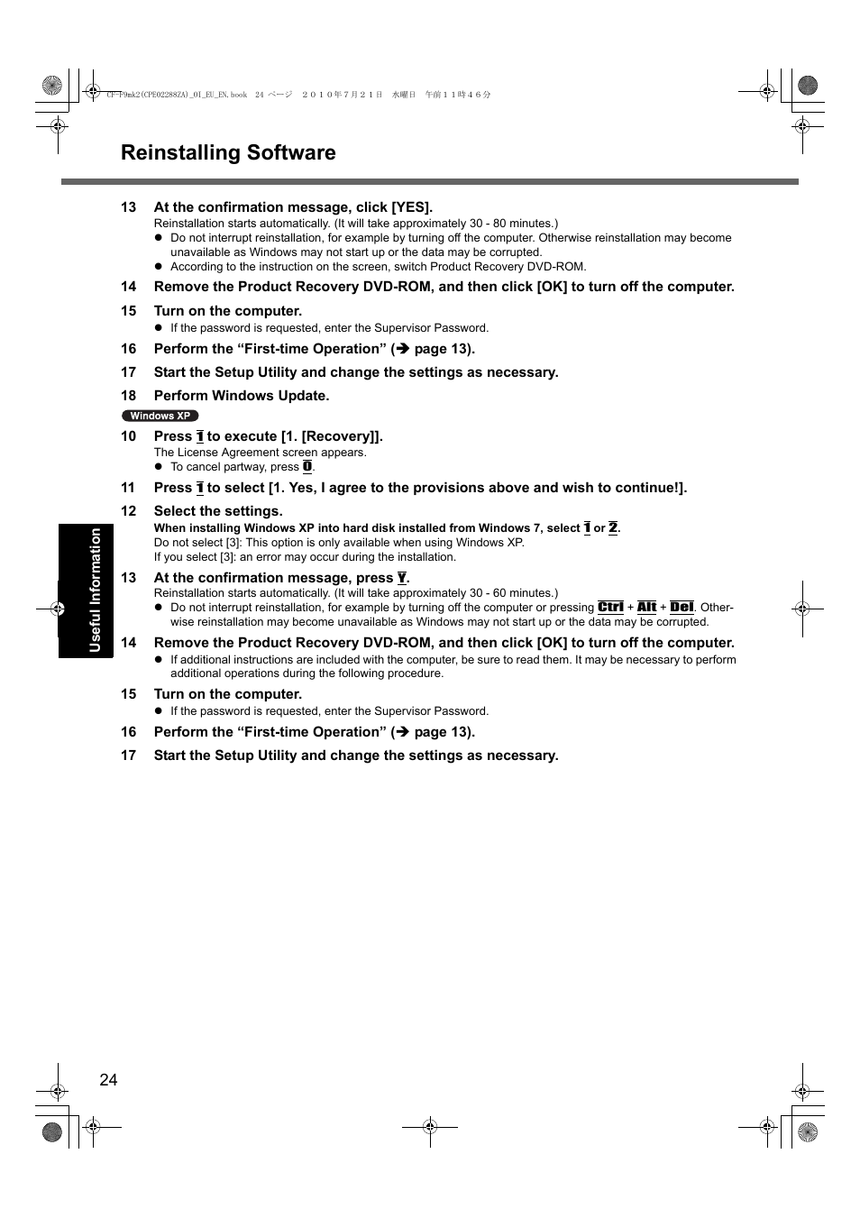 Reinstalling software | Panasonic CF-F9 User Manual | Page 24 / 36