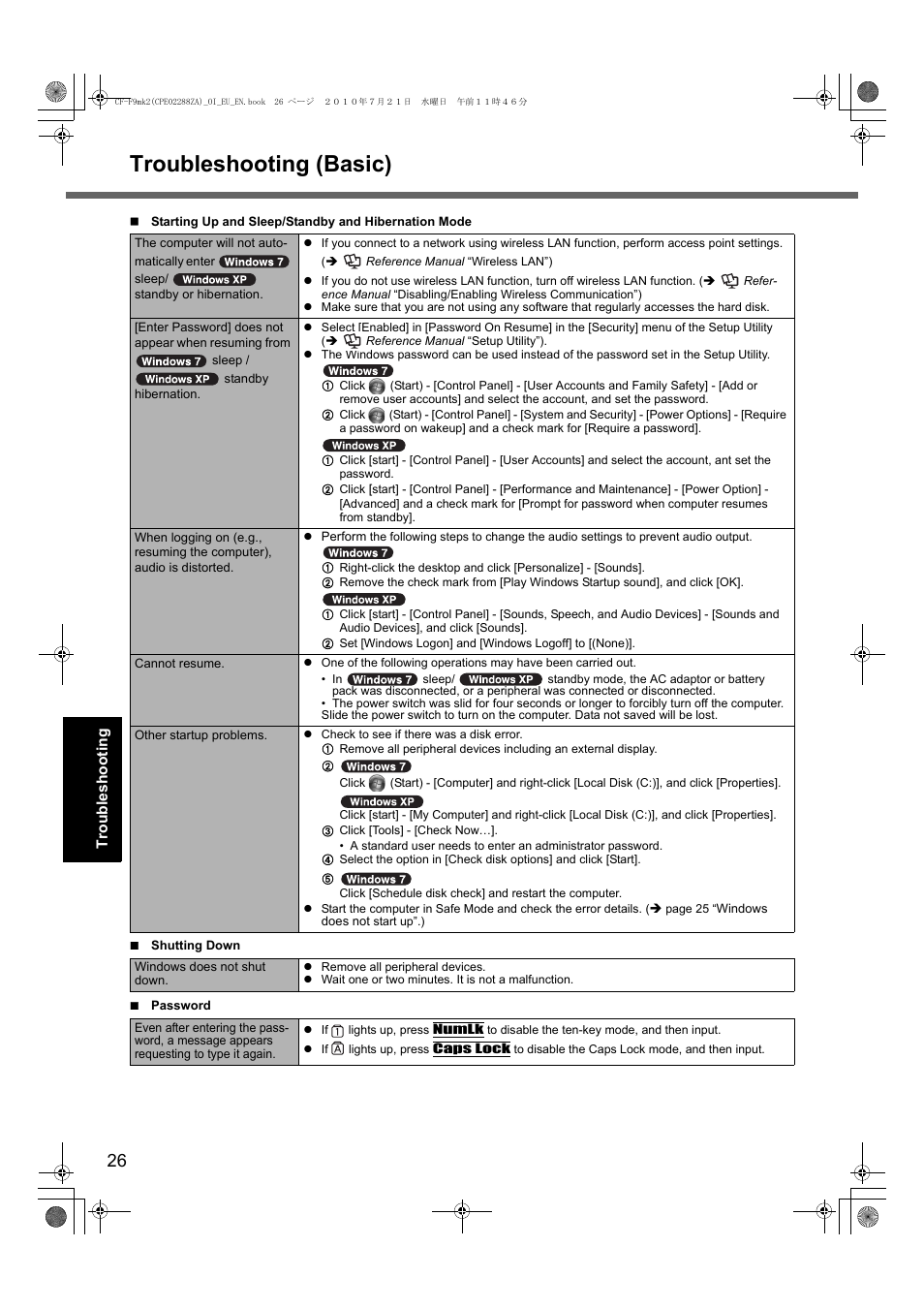 Troubleshooting (basic) | Panasonic CF-F9 User Manual | Page 26 / 36