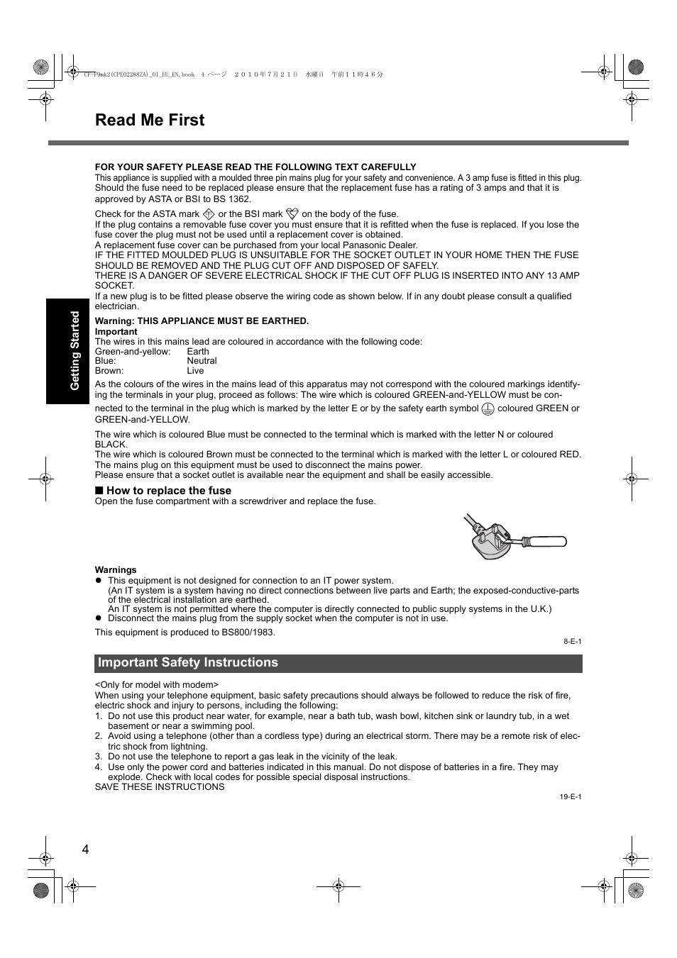 Read me first, Important safety instructions | Panasonic CF-F9 User Manual | Page 4 / 36