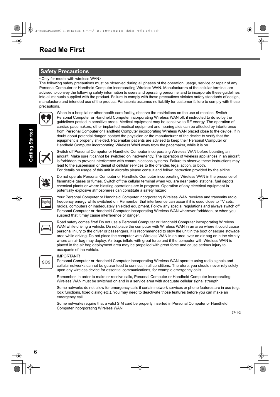Read me first, Safety precautions | Panasonic CF-F9 User Manual | Page 6 / 36