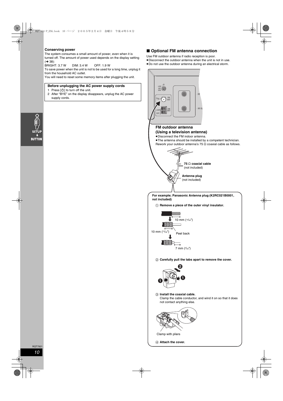Optional fm antenna connection, Fm outdoor antenna (using a television antenna) | Panasonic SC-HT830V User Manual | Page 10 / 52