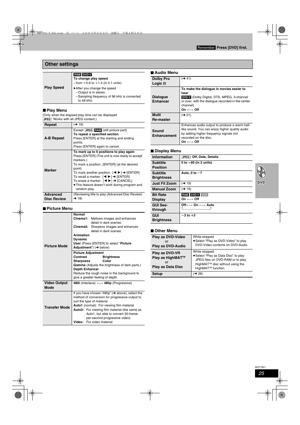 Other settings | Panasonic SC-HT830V User Manual | Page 25 / 52