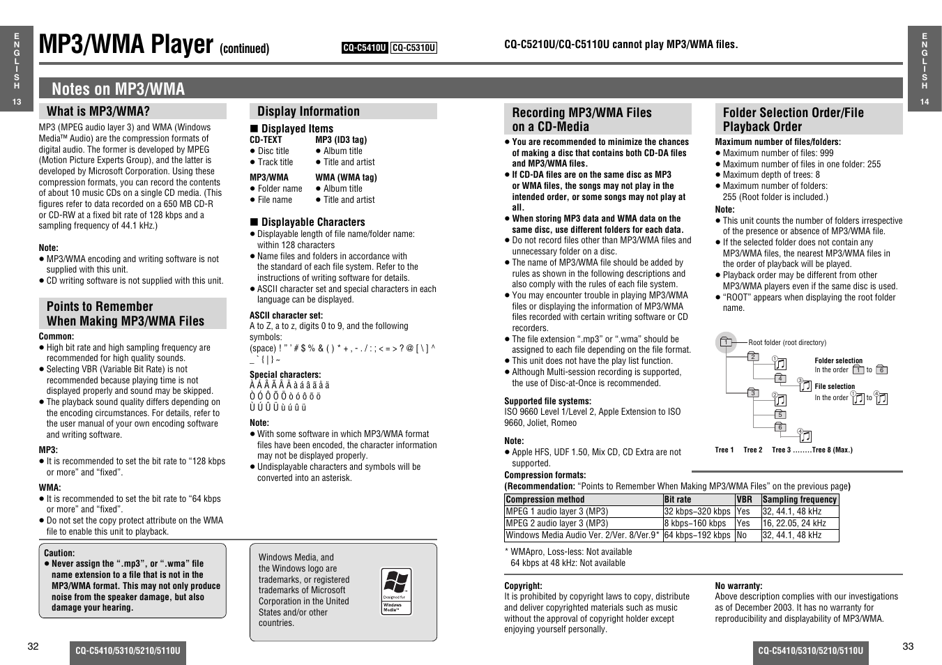 Mp3/wma player | Panasonic C5310U User Manual | Page 11 / 26