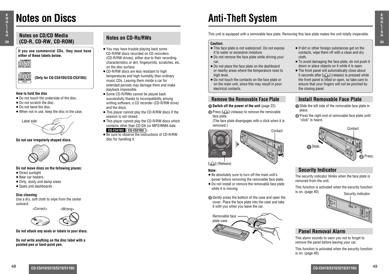 Notes on discs, Anti-theft system | Panasonic C5310U User Manual | Page 19 / 26