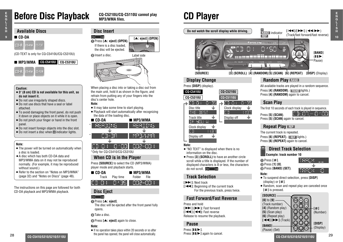 Before disc playback, Cd player | Panasonic C5310U User Manual | Page 9 / 26