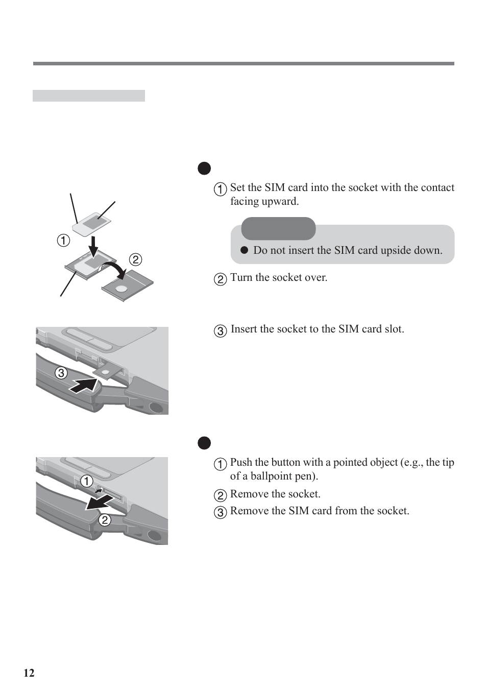 Installing/removing a sim card | Panasonic EDGE modem User Manual | Page 12 / 20