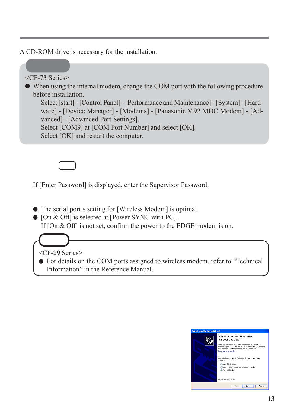 Installing the software | Panasonic EDGE modem User Manual | Page 13 / 20