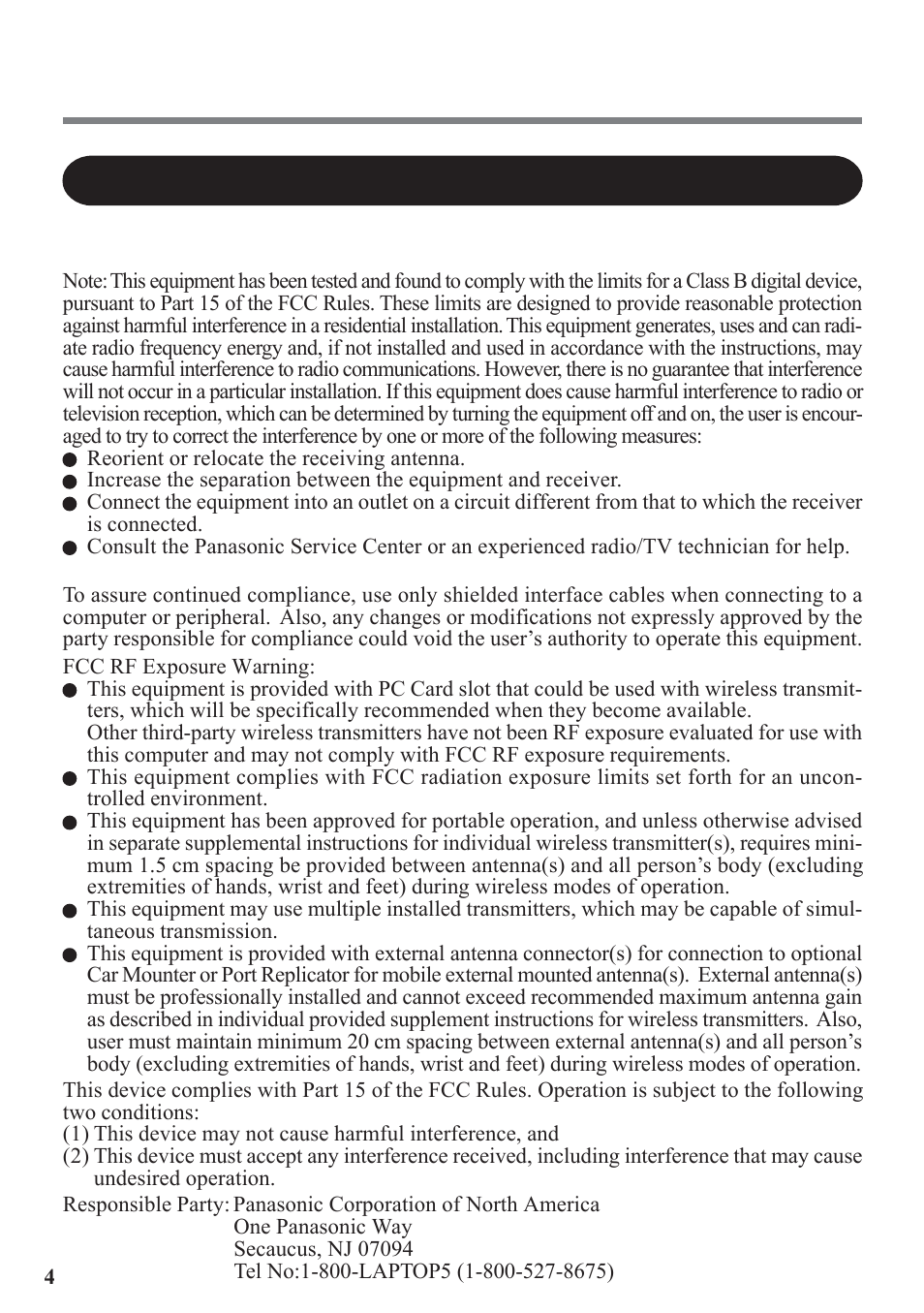 Precautions, For u.s.a | Panasonic EDGE modem User Manual | Page 4 / 20