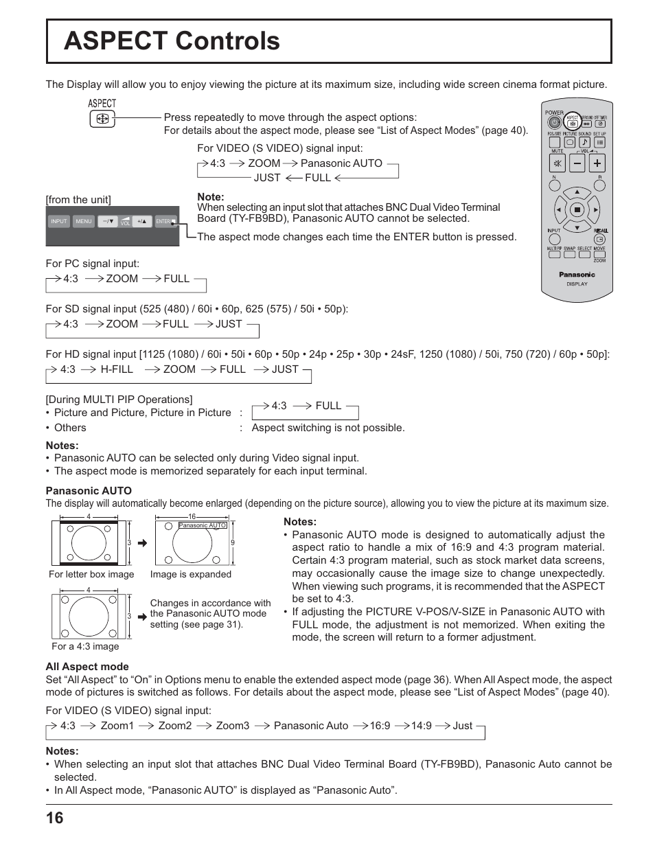 Aspect controls | Panasonic TH-32LR11UK User Manual | Page 16 / 44