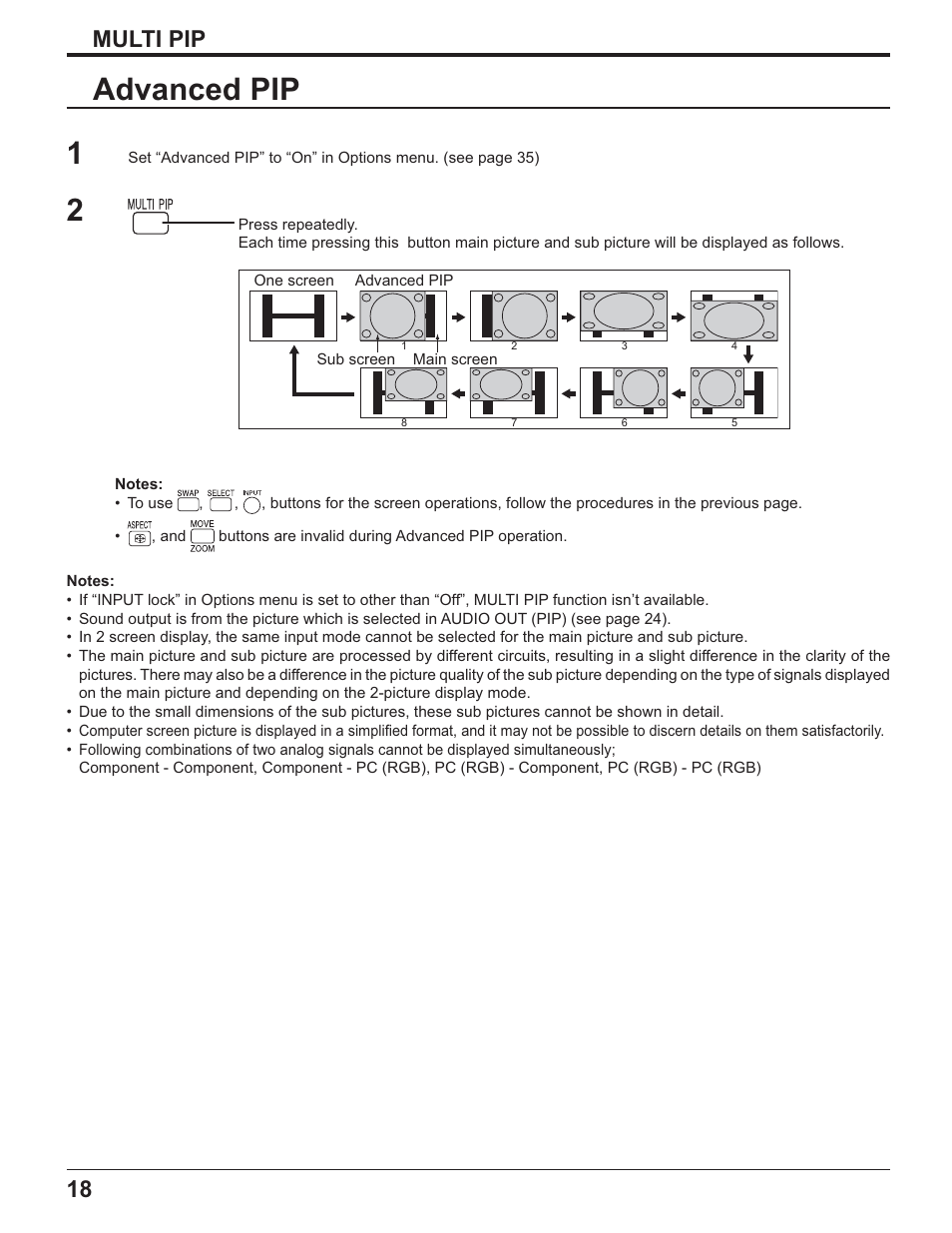 Advanced pip, 18 multi pip | Panasonic TH-32LR11UK User Manual | Page 18 / 44