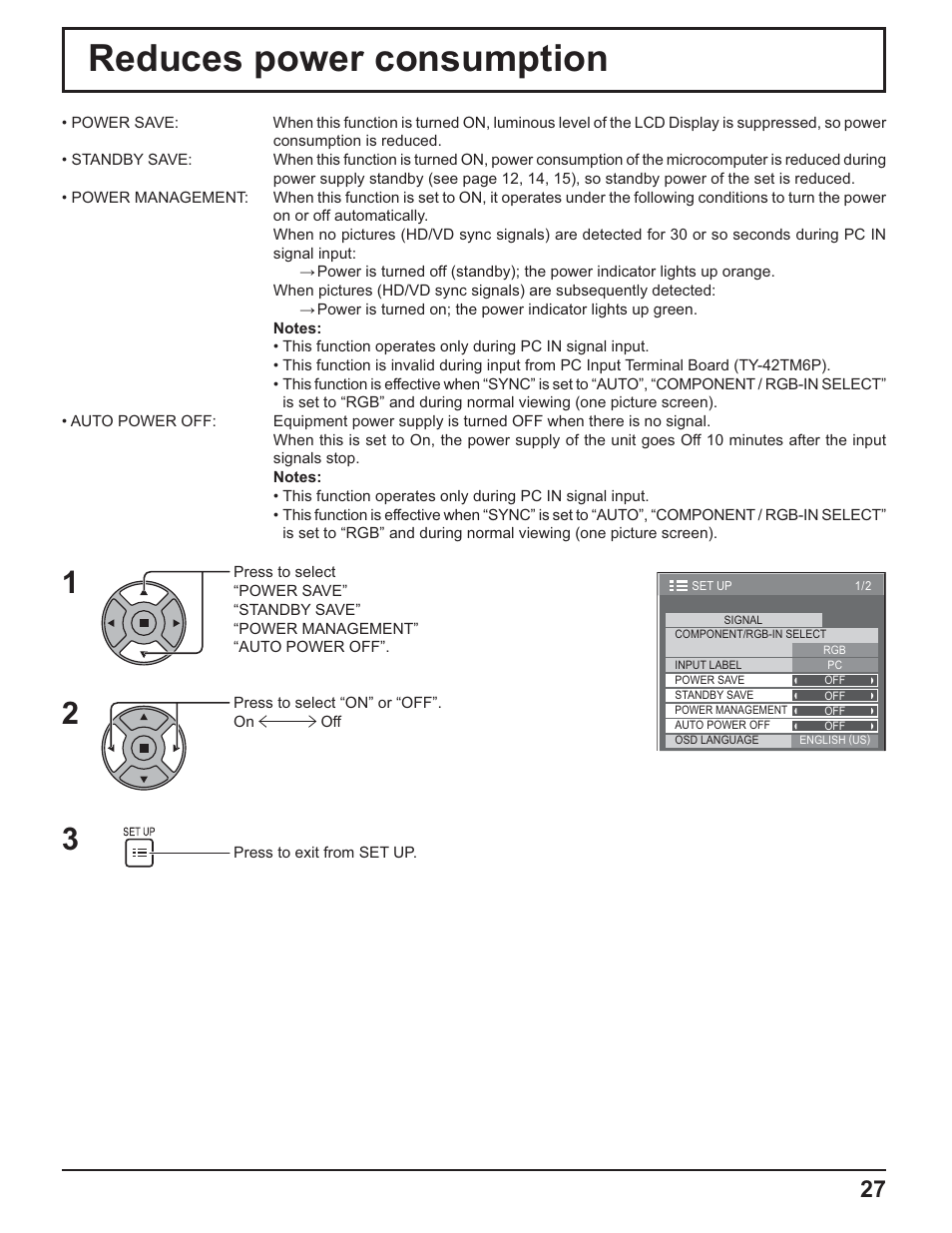 Reduces power consumption | Panasonic TH-32LR11UK User Manual | Page 27 / 44
