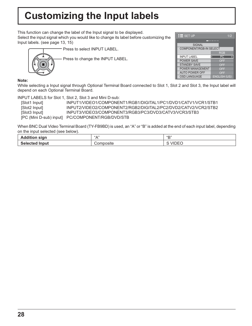 Customizing the input labels | Panasonic TH-32LR11UK User Manual | Page 28 / 44