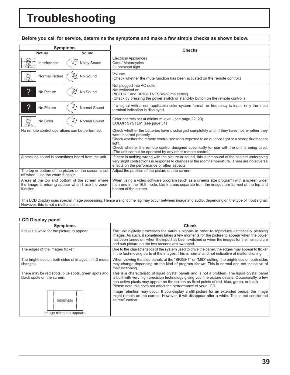 Troubleshooting | Panasonic TH-32LR11UK User Manual | Page 39 / 44
