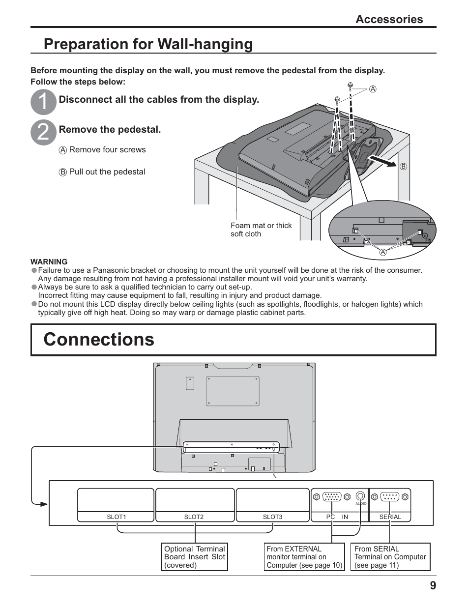 Connections, Preparation for wall-hanging | Panasonic TH-32LR11UK User Manual | Page 9 / 44