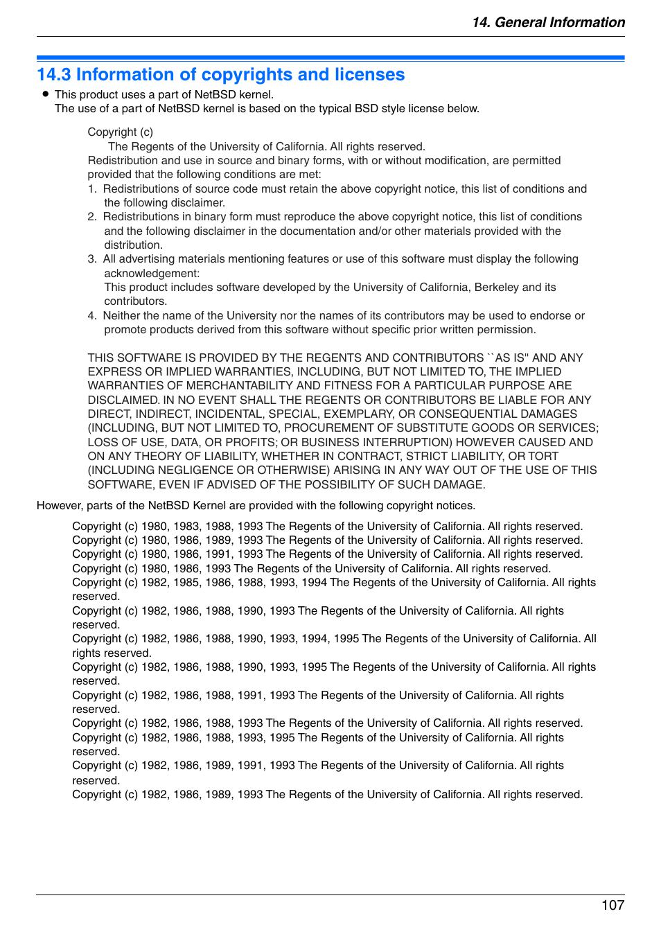 Copyrights, 3 information of copyrights and licenses, Information of copyrights and licenses | 3 information of copyrights and licenses, General information 107 | Panasonic KX-MC6020 User Manual | Page 107 / 120