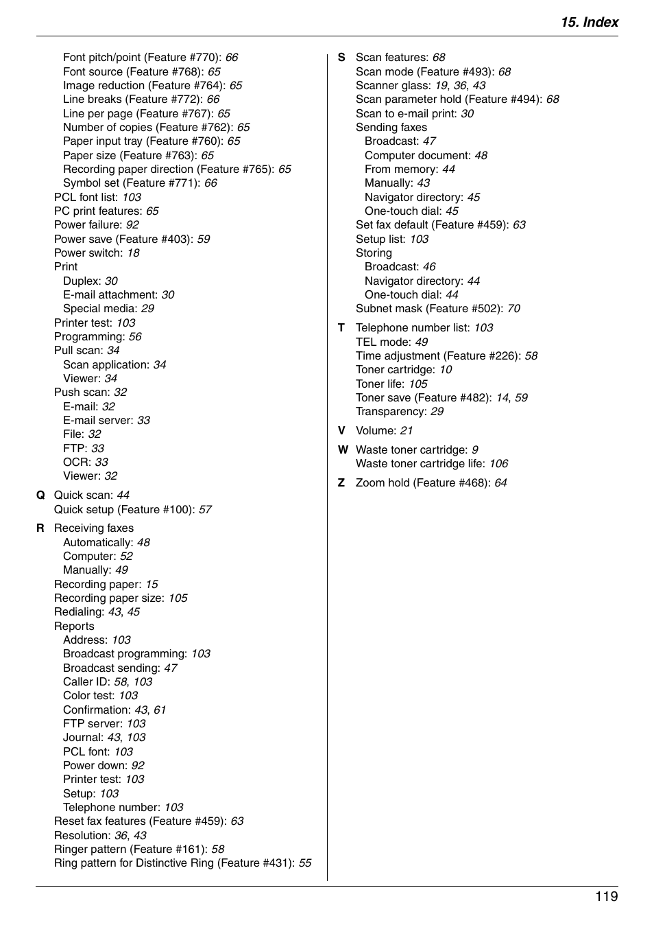 Index 119 | Panasonic KX-MC6020 User Manual | Page 119 / 120