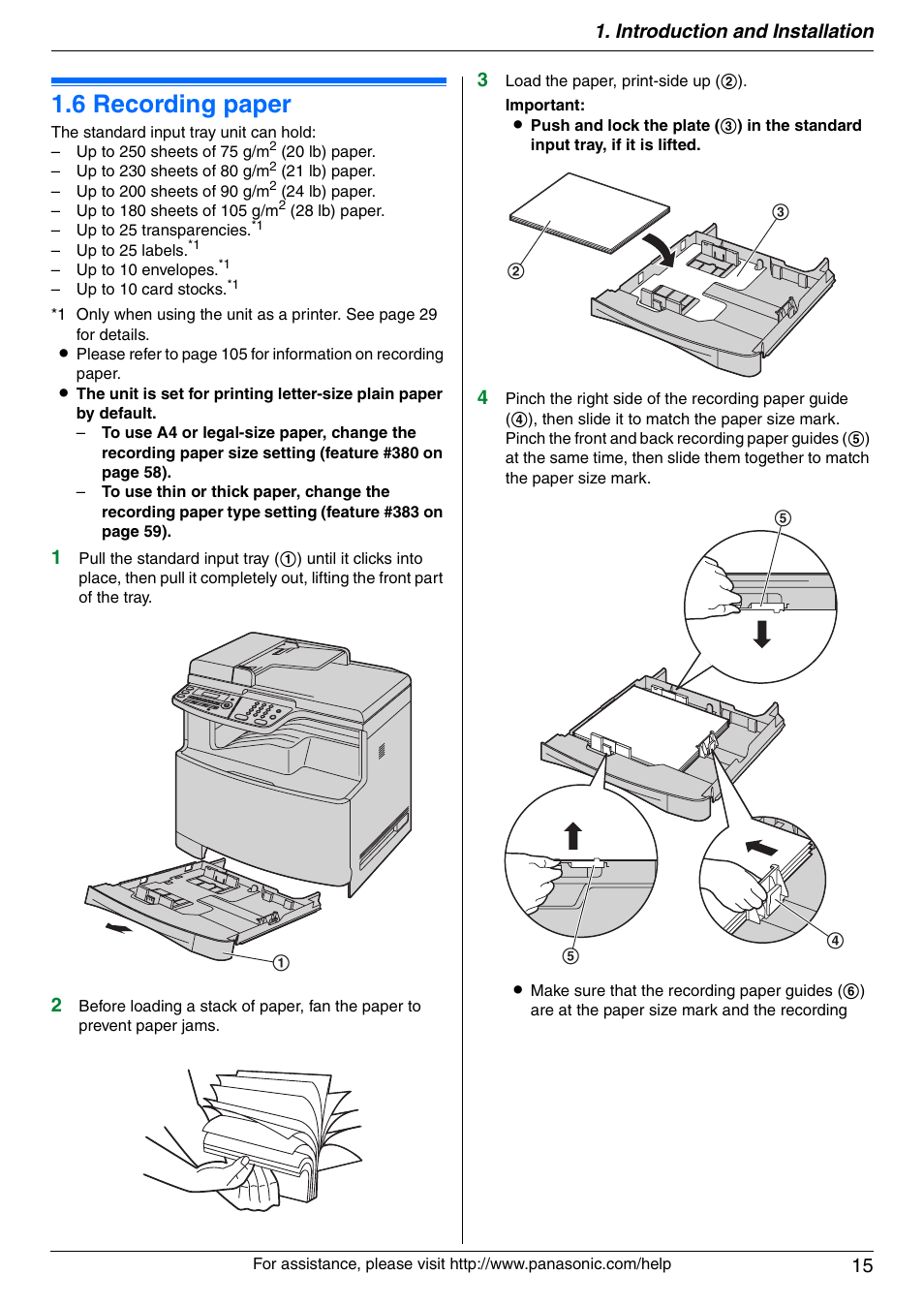 6 recording paper, Recording paper, 6 recording paper | Introduction and installation 15 | Panasonic KX-MC6020 User Manual | Page 15 / 120