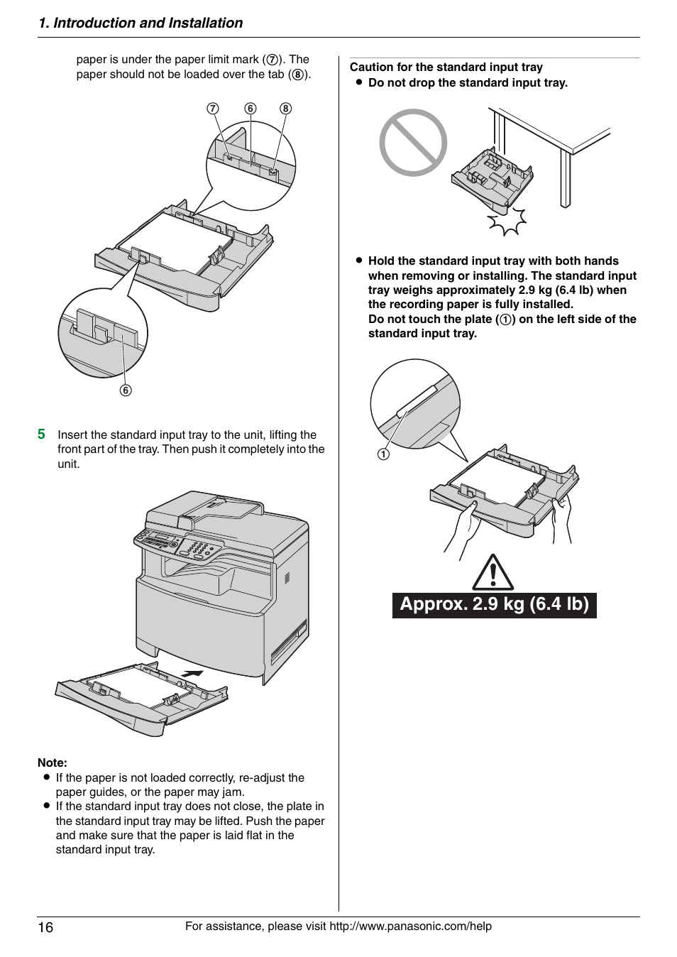 Approx. 2.9 kg (6.4 lb) | Panasonic KX-MC6020 User Manual | Page 16 / 120