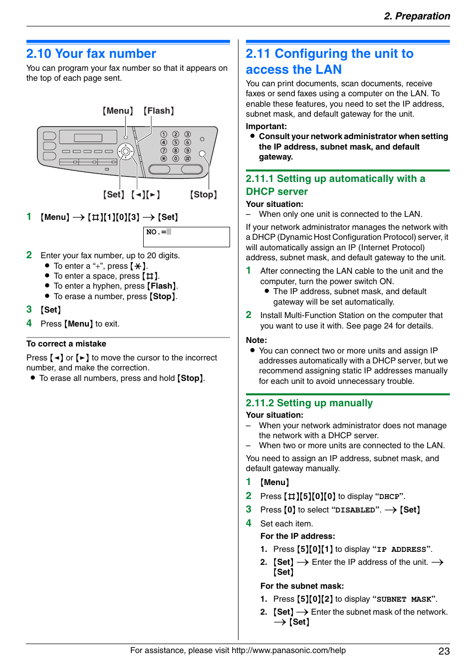 10 your fax number, 11 configuring the unit to access the lan, Your fax number | Configuring the unit to access the lan, 10 your fax number, 11 configuring the unit to access the lan | Panasonic KX-MC6020 User Manual | Page 23 / 120