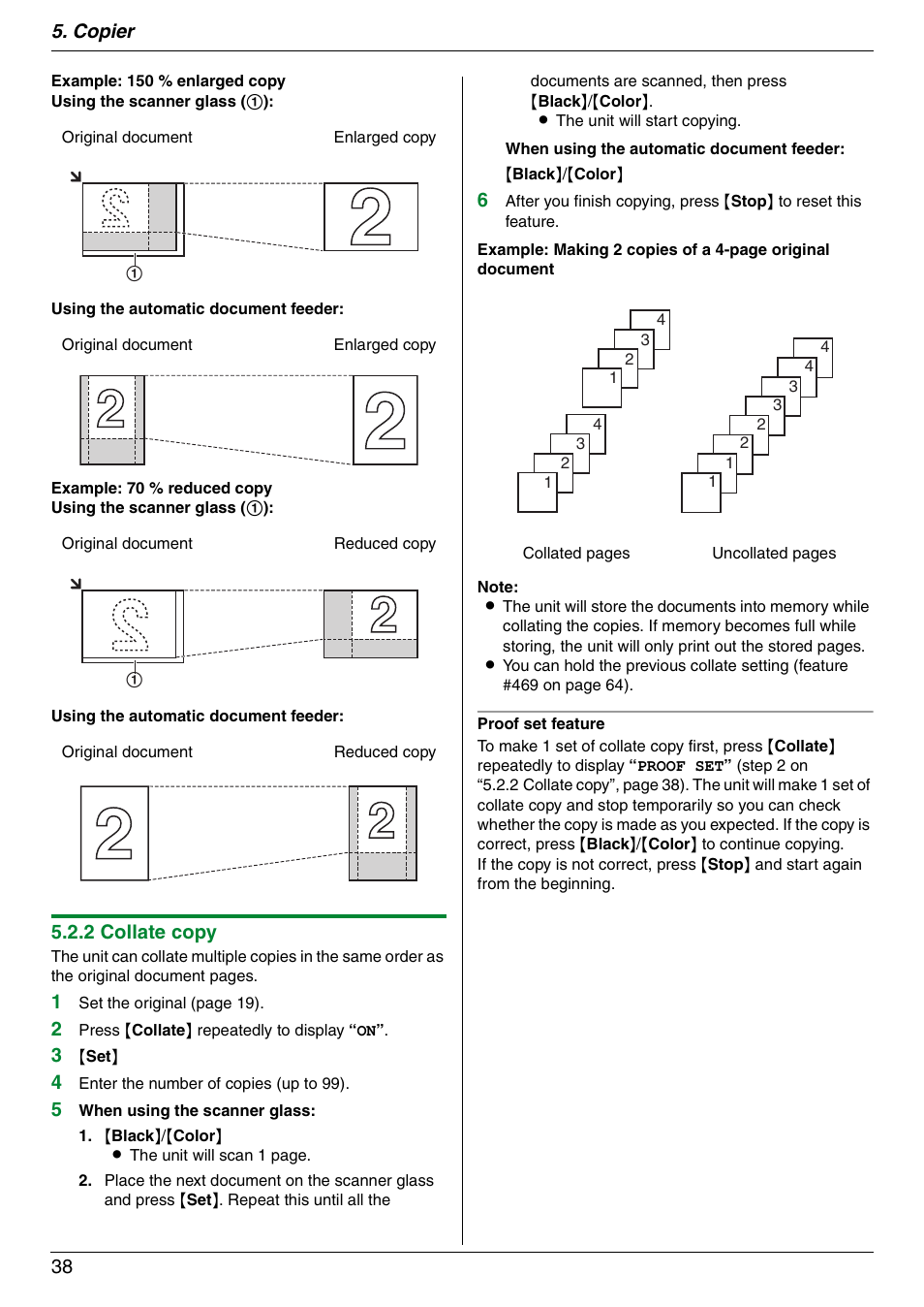 Copier 38, 2 collate copy | Panasonic KX-MC6020 User Manual | Page 38 / 120