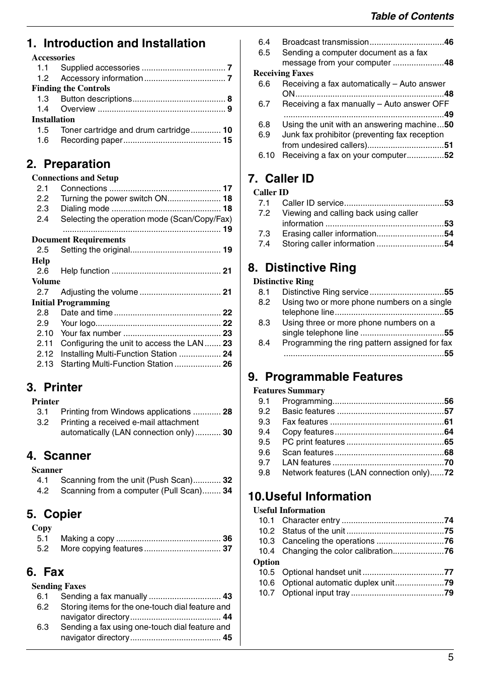Panasonic KX-MC6020 User Manual | Page 5 / 120