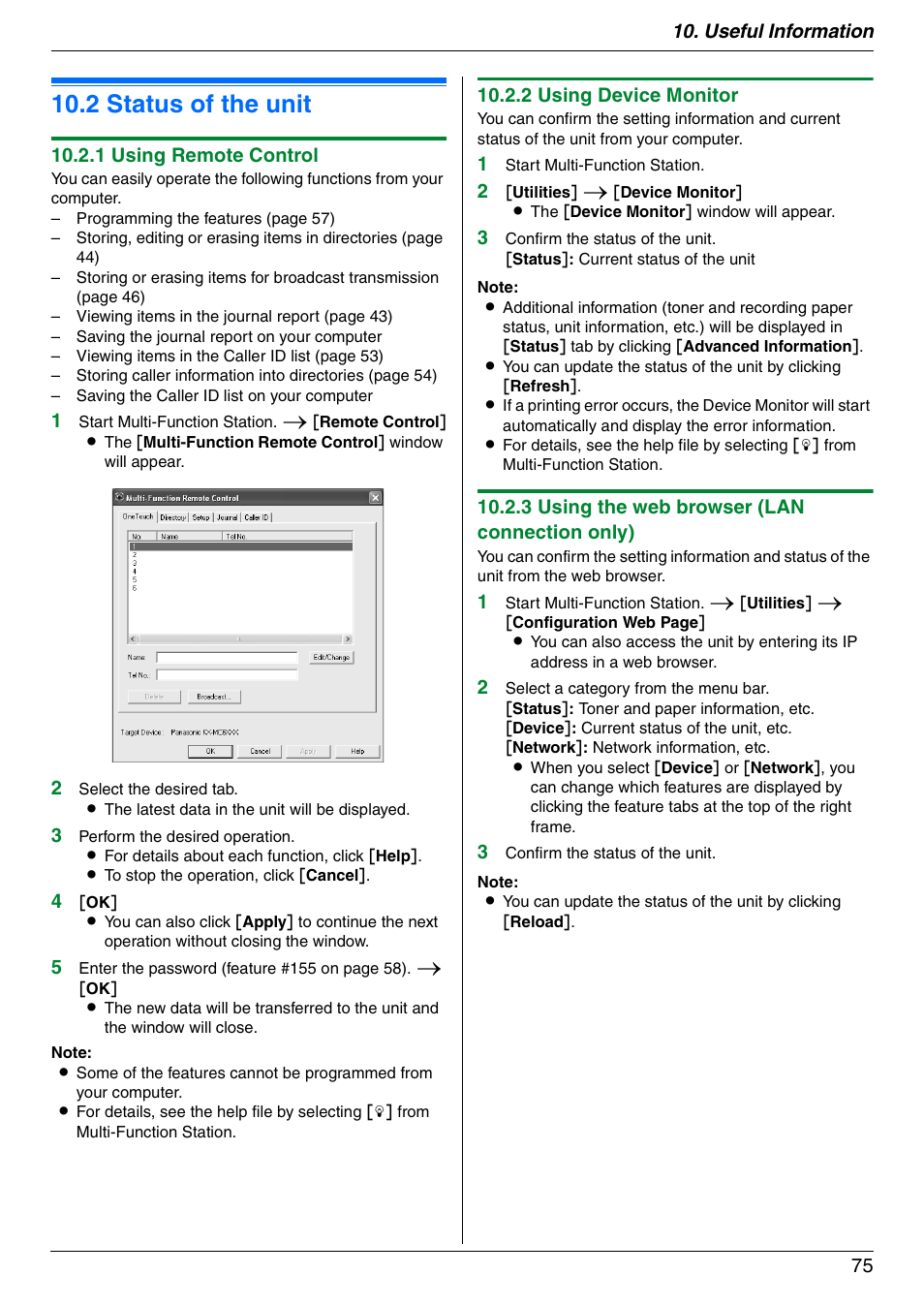 2 status of the unit, Status of the unit, 2 status of the unit | Panasonic KX-MC6020 User Manual | Page 75 / 120